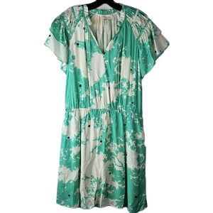 Anthropologie‎ Caballero Kelsie Green Silk Dress Women's Large Boho Resort Style